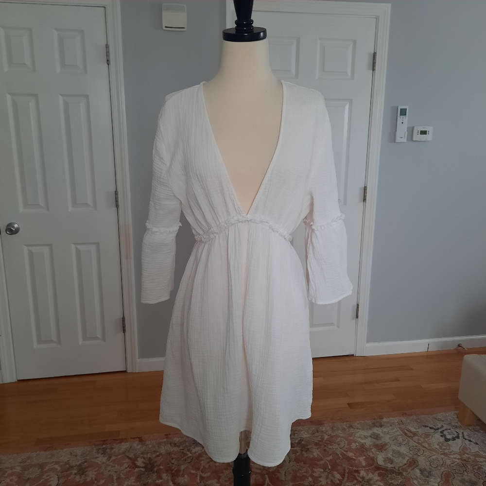 blue island White V-Neck Women’s Swim Coverup
